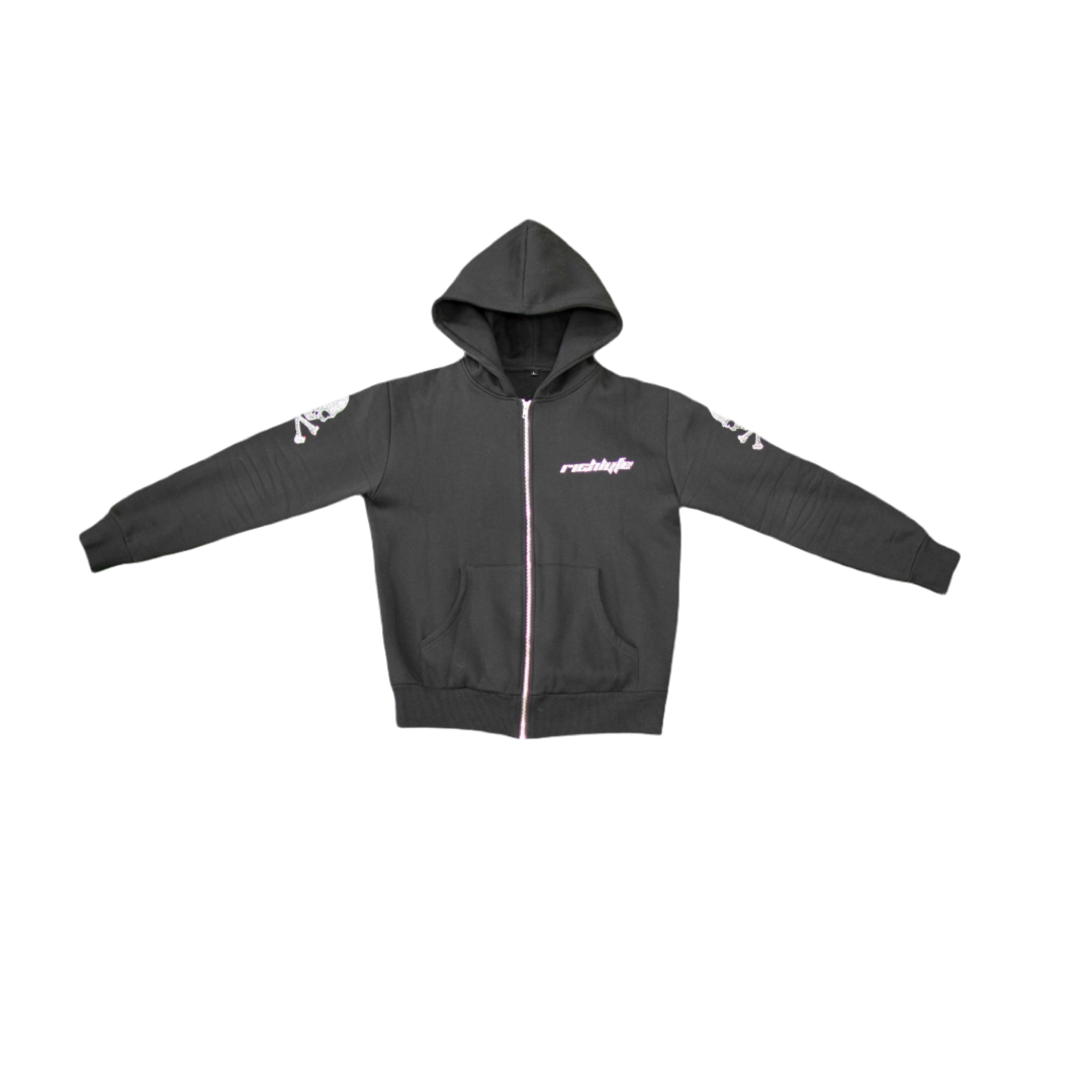 Skull n Bones Rhinestone zip up